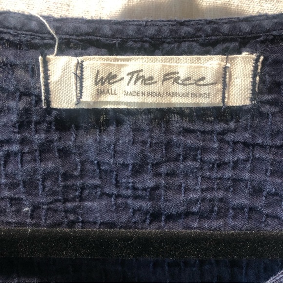 We the Free navy blue smocked neckline peasant  cotton blouse bohemian style S - Picture 3 of 9